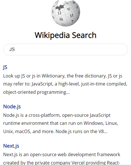 react api call - wikipedia search app prototype